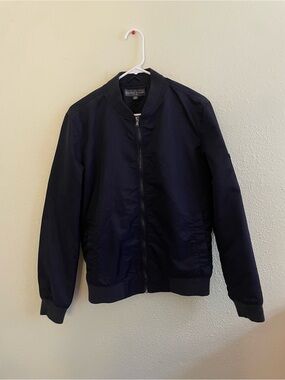 Bleecker & Broad Navy Bomber Jacket with Ribbed Trim